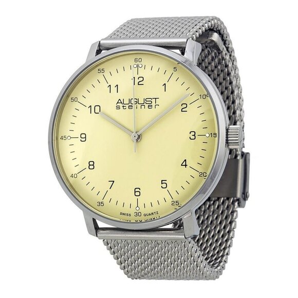 NWT Authentic August Steiner Cream Dial Stainless Steel Mesh Men's Watch - Picture 1 of 4